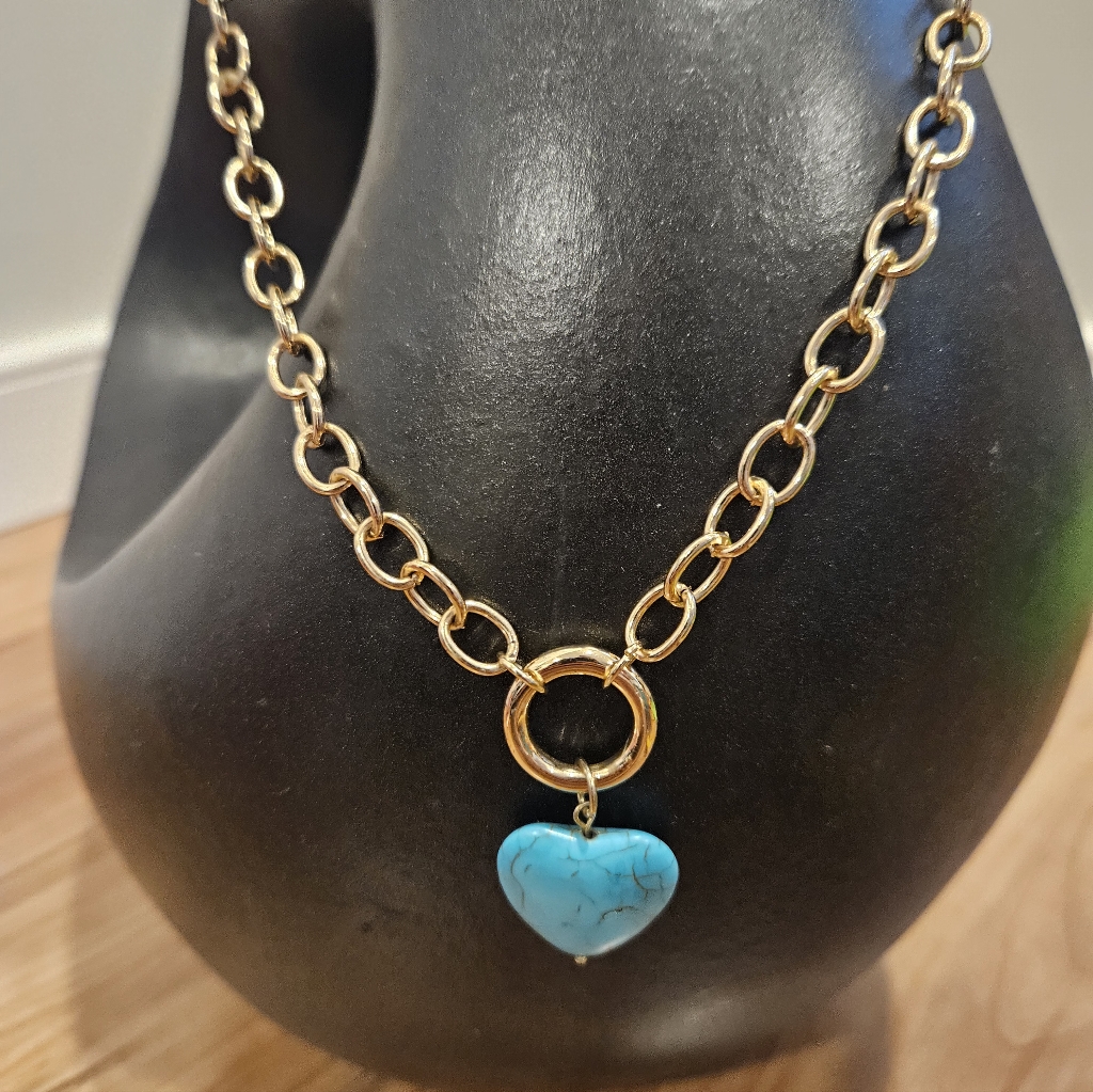 Gold Chain Necklace With Turquoise Heart Pendant
